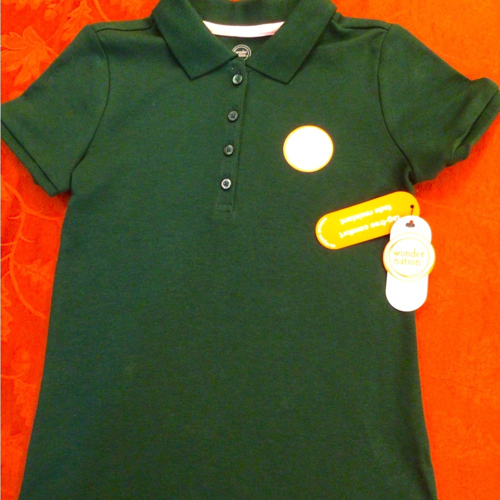 New W/T Wonder Nation Polo Style Green Shirt Unisex Fade Resistant/Tag Free